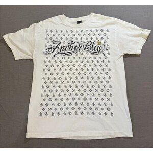 Anchor Blue Luxury Branded Shirt Adult M White Short Sleeve Pullover Tee‎ Y2K.